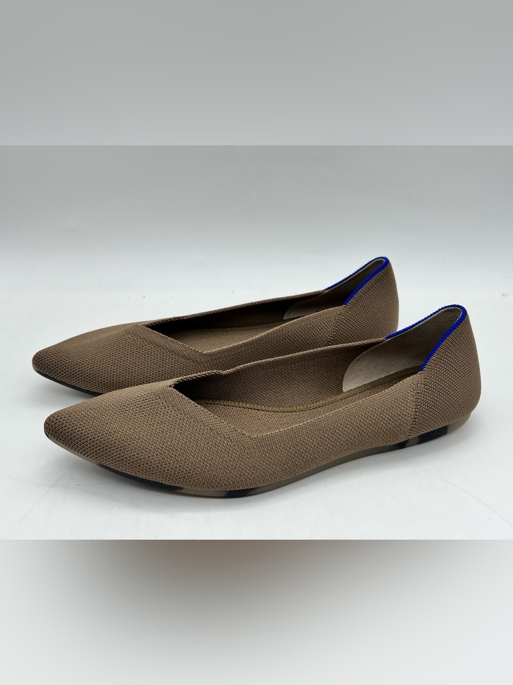 Rothy's Taupe Pointed-Toe Flats with Blue Trim - Picture 2 of 12